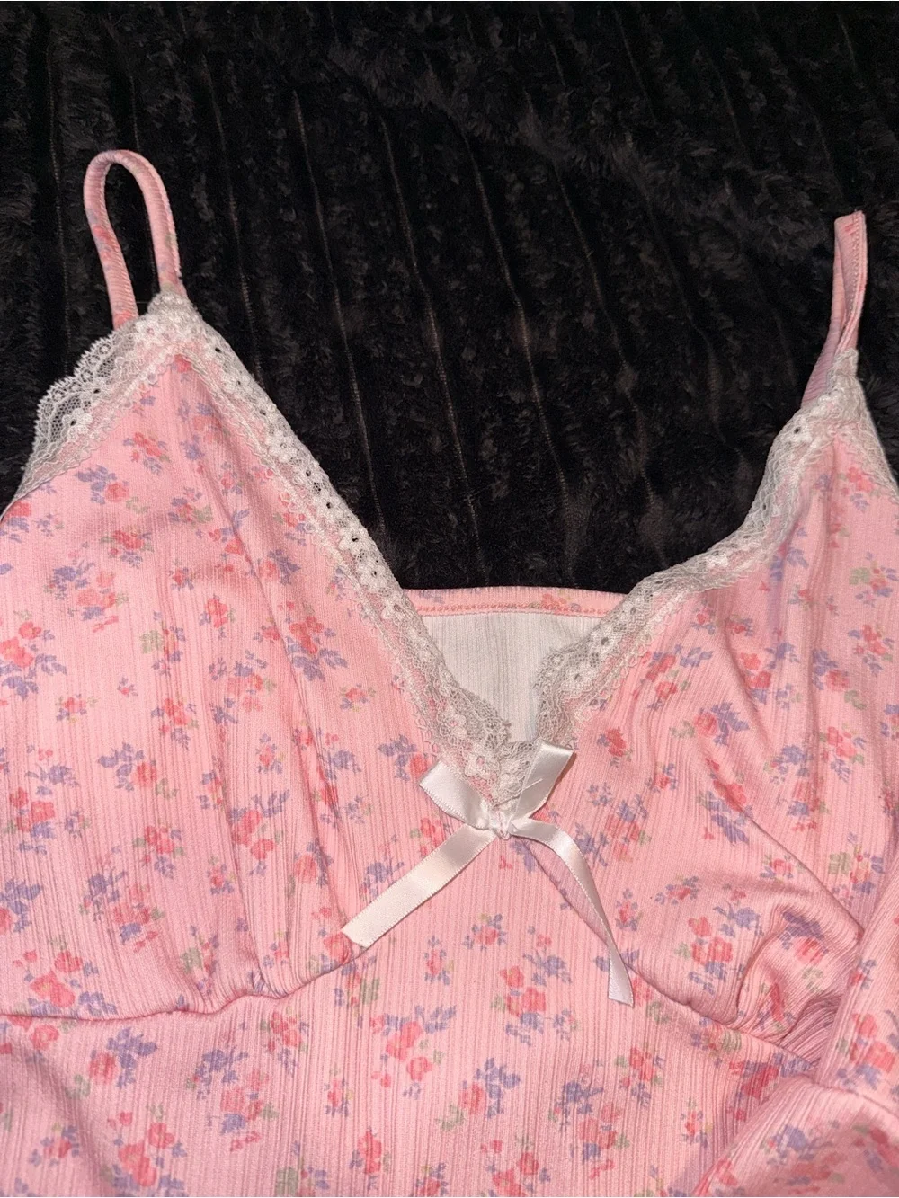 SHEIN Pink Floral Lace-Trim Sleep Cami